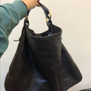 Brown leather shoulder tote